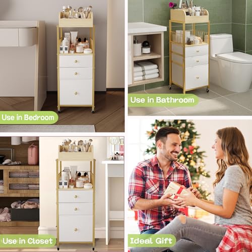 Makeup Organizer Cart with Drawers Make Up Organizers for Vanity - color: Gold