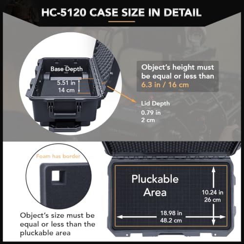 Lykus HC-5120 Hard Case with Wheels and Foam, Inner Size 18.98*10.24*6.3in - size: HC-5120