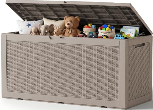 Outdoor Storage Box, 160 Gallon Waterproof Resin Deck Box with Support Rod - color: Grey, size: 160 Gallon