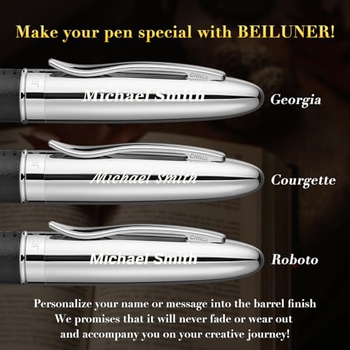 BEILUNER 318 Luxury Personalized Pen, Hand-Stitched Premium Black Leather - color: ,Black(Personalized)