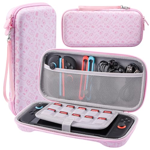 BRHE Cute Carry Case Compatible with Nintendo Switch 2 Console,Portable Hard Travel Bag for Nintendo Switch 2 Console & Accessories, 10 Game Card Slots (Pink cartoon) - size: Switch 2 cartoon