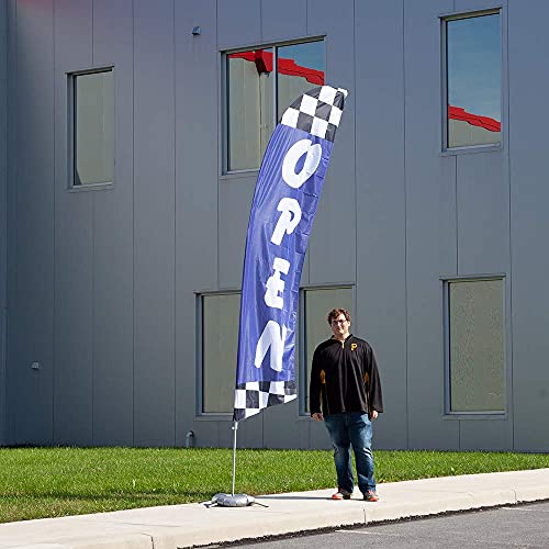 Vispronet Premium Open Feather Flag Kit - Includes 13ft Sectional Aviation Grade Fiberglass Poles, Blue Checkered Open Flag, Cross Base and Weight Bag, and Pole Sleeve Bag - color: Blue, size: Premium/Cross Base + Weight Bag
