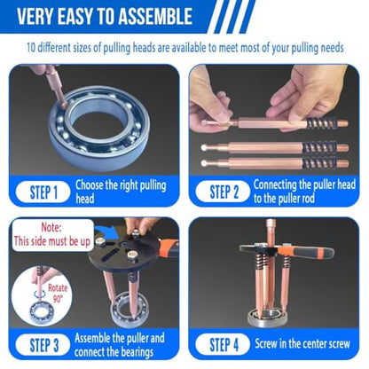 45 in1 Bearing Puller Set, Blind Bearing Puller Separator, 3 Jaw Gear Pulley Puller Kit, Inner Bearing Removal Tool with 9 Different Specifications of Pulling Heads, Special Storage Box - size: 45in1-puller