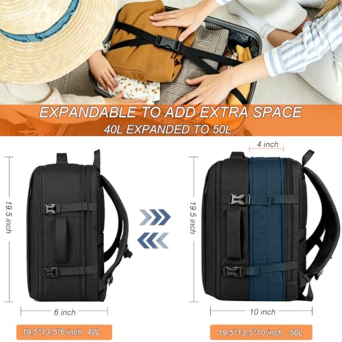 Naukay Travel Backpack,50L Expandable Carry on Backpack for Men Women,Black - size: 17.3 Inch