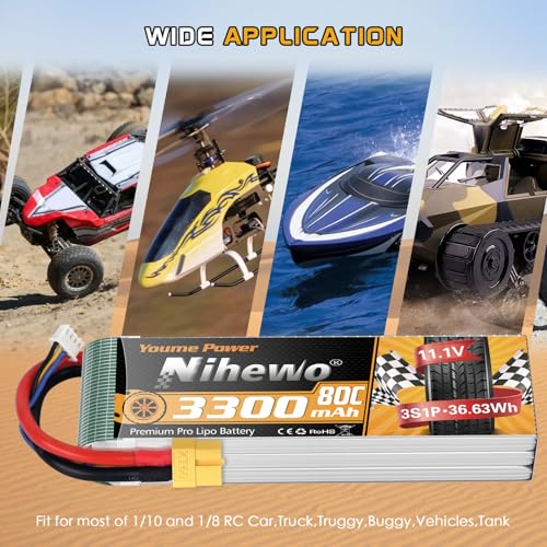 3S Lipo Battery XT60 11.1V 3300mAh 80C 2pcs for RC Truck Drone Boat