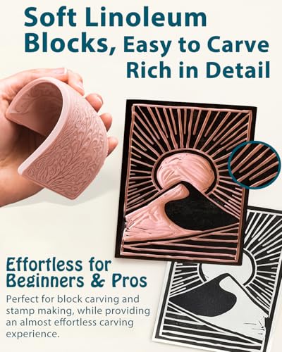 Linocut Tools Block Printing Kit, Deluxe Stamp Carving Printmaking Supplies - color: Multicolor(6 Color Version)