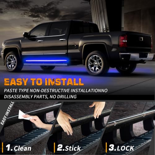 XRIDONSEN 2PCS 60 inch Blue Running Board Emergency Lights Strip - color: Blue