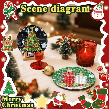 Leatrice 8 PCS Christmas Diamond Art Coasters Kits with Holder 4 in - color: AA Chrismaths b