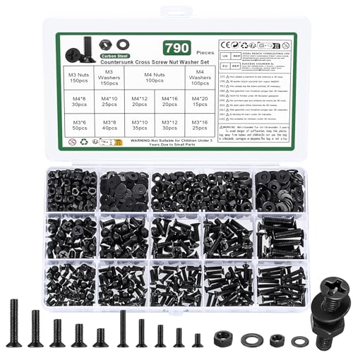 790 Pcs M3 M4 Machine Screws Assortment Kit,Metric Flat Head Screws - size: M3 M4 - 790
