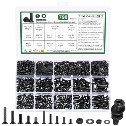 790 Pcs M3 M4 Machine Screws Assortment Kit,Metric Flat Head Screws - size: M3 M4 - 790