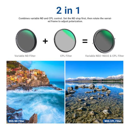 NEEWER 2 in 1 82mm Variable ND Filter (ND2-ND32) & CPL Filter - size: 82mm