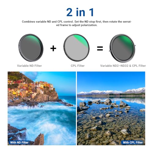NEEWER 2 in 1 82mm Variable ND Filter (ND2-ND32) & CPL Filter - size: 82mm