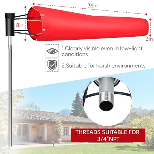 tonchean 8'' × 36'' Heavy Duty Airport Windsock Wind Measurement Sock Bag
