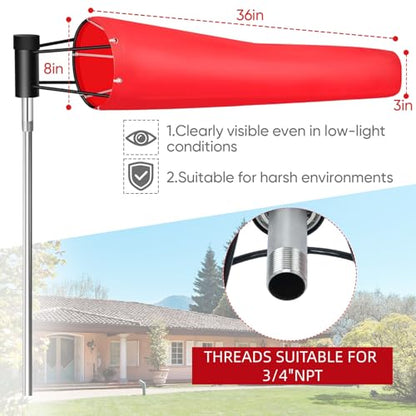 tonchean 8'' × 36'' Heavy Duty Airport Windsock Wind Measurement Sock Bag
