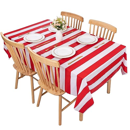 Kesfey Red Striped Tablecloth Carnival Horizontal Stripe Table Cover 3 Pack - color: Red Horizontal Striped