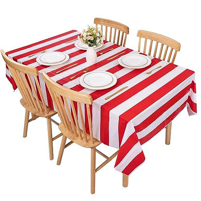 Kesfey Red Striped Tablecloth Carnival Horizontal Stripe Table Cover 3 Pack - color: Red Horizontal Striped