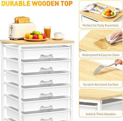 SUNALLY Rolling Cart With 8 Drawers,Storage Drawer Cart for Craft Art,White - color: White