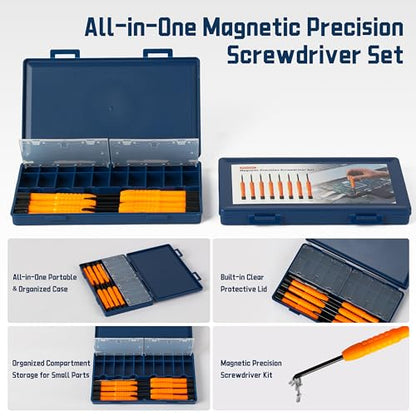Precision Screwdriver Set with Magnetic Tips, 8-in-1 Multi-Function Screwdrivers, 4-in-1 Magnetic Mini Screwdriver, Tweezers, Storage Case, Mini Repair Tool Kit for Electronics, Watches, Eyeglasses