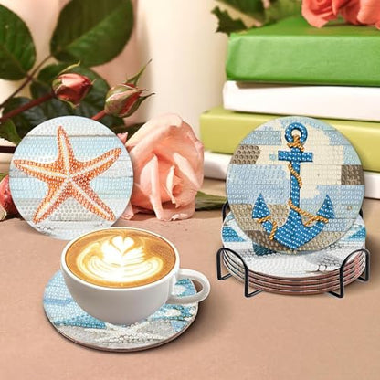 askkqtx 8 Pcs Beach Diamond Art Coasters Kits with Holder 4X4 Inch - color: Coasters-bdwy210