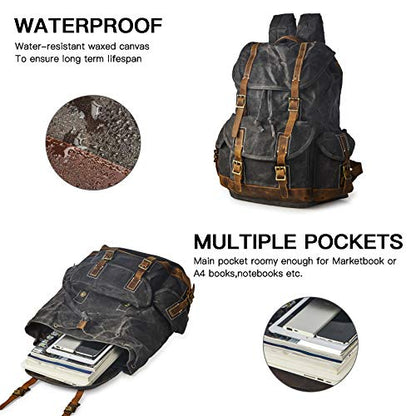 Heavy-Duty Waxed Canvas Rucksack Backpack - color: Dark Gray, size: 400 x 340 x 190 mm - Standard