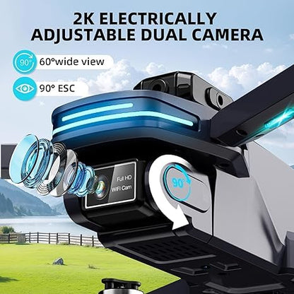 Foldable 4K Drone for Beginners with Dual Adjustable Cameras, Brushless Motors, Obstacle Avoidance, Altitude Hold, Headless Mode, One-Key Takeoff, 2 Batteries, Carrying Case Included