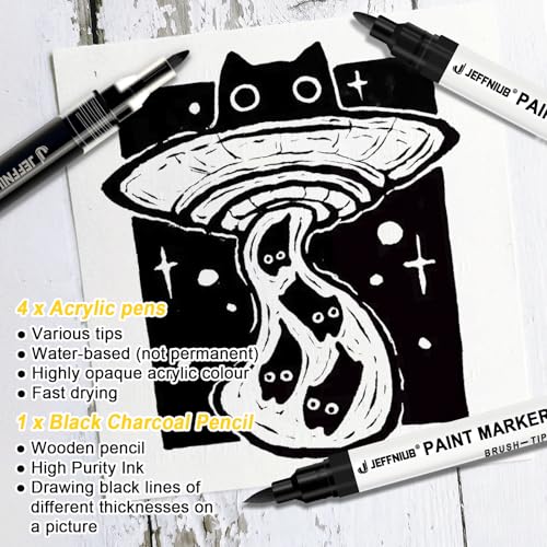 5 Black Paint Pens, Black Acrylic Paint Markers for Drawing - color: Black