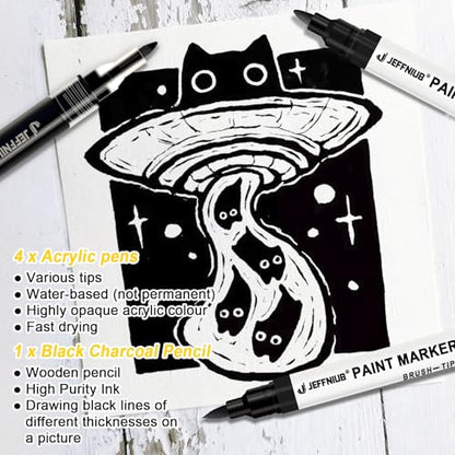 5 Black Paint Pens, Black Acrylic Paint Markers for Drawing - color: Black