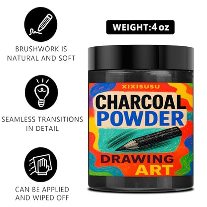 Charcoal Powder for Drawing & Art - Ideal for Sketching, Shading & Blending - Professional Artist Grade (4 Ounces)