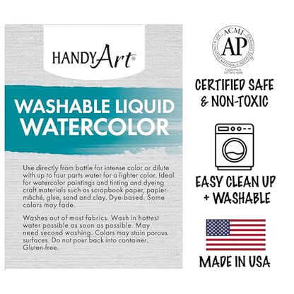 Handy Art Washable Liquid Watercolor Paint, Red, 8 oz Bottle - color: Red