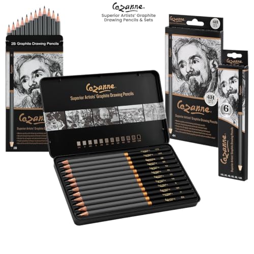 Cezanne Graphite Drawing Pencils Set - 2H, Set of 12 Break-Resistant Graphite Lead, Easy-to-Sharpen Sketch Pencils, Master Artist Quality Graphite Pencils for Technical and Artistic Drawing - color: 2H, size: Set of 12