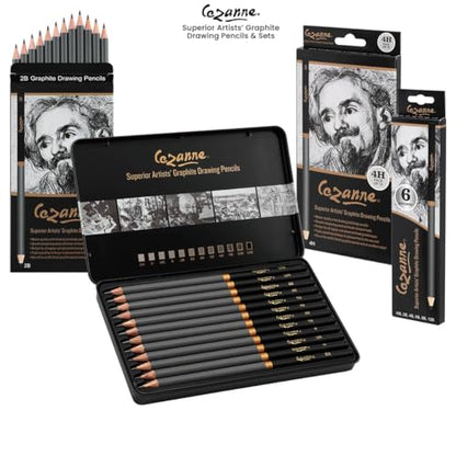 Cezanne Graphite Drawing Pencils Set - 2H, Set of 12 Break-Resistant Graphite Lead, Easy-to-Sharpen Sketch Pencils, Master Artist Quality Graphite Pencils for Technical and Artistic Drawing - color: 2H, size: Set of 12