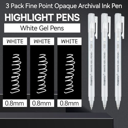 PANDAFLY White Gel Pens, 3-Pack, 0.8mm Fine Point Opaque Gel Ink Pens - style: White-0.8mm
