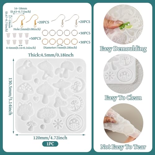 Elecrelive Cute Mushroom Earring Molds Colorful DIY UV Epoxy Resin Casting - color: Clear-Mushroom