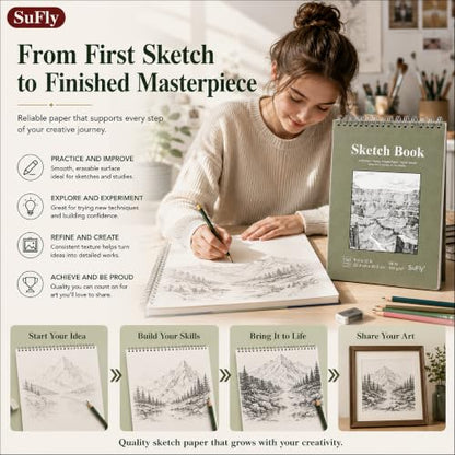 SuFly Sketch Book 9x12, 100-Sheet Drawing Paper Pad, 68lb/100gsm, Acid-Free