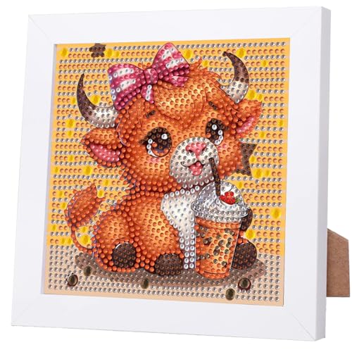 WEMEON Cow Diamond Art Kits for Kids with Frame 7x7 inch - color: Cow03