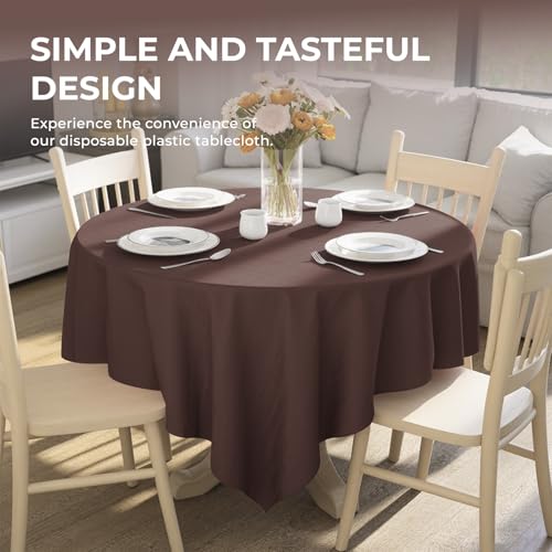 10 Pack Premium Disposable Plastic Tablecloth 84" Round Table Cover for Birthdays Weddings Christmas Anniversary Buffet Table (Brown) - color: Brown, size: 84" Round