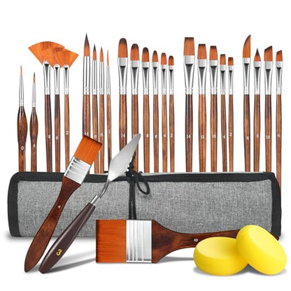 GETHPEN 29pcs Paint Brush Set, Acrylic Paint Brushes, Oil, Watercolor - style: Assorted Shapes