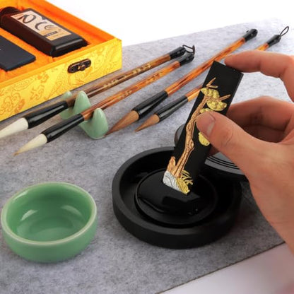 Chinese Calligraphy Brush Set,Calligraphy Kit for Beginner-Yellow - color: Yellow