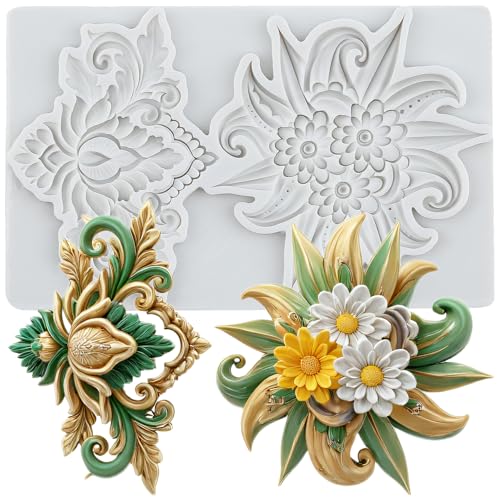 Flower Polymer Clay Mold Baroque Relief Flower Silicone Molds - color: Style G