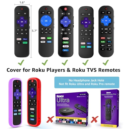 2 Pack Remote Cover for Roku TV Controller Glow in The Dark,Purple Red - color: Glow Purple and Red, size: 2 Pack