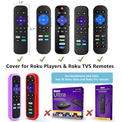 2 Pack Remote Cover for Roku TV Controller Glow in The Dark,Purple Red - color: Glow Purple and Red, size: 2 Pack