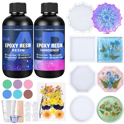 KISREL Epoxy Resin Kit for Beginners, 12OZ Resin Kit with Silicone Molds - size: 12oz kit