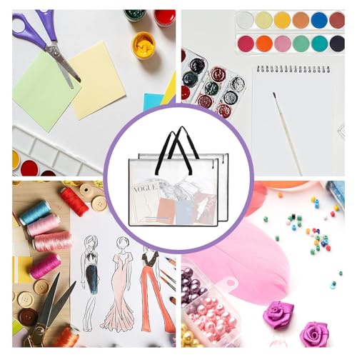 RUIAN 2-Pack 19x25 Inch Art Portfolio Bag, Waterproof Nylon Folder with Handle for Artwork, Drawing Pads, Posters, Charts & Teaching Materials (Translucent, Foldable)