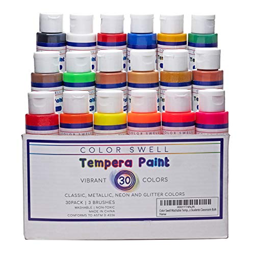 Color Swell Washable Tempera Paint Set - 2oz bottles of 30 Colors