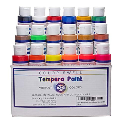 Color Swell Washable Tempera Paint Set - 2oz bottles of 30 Colors