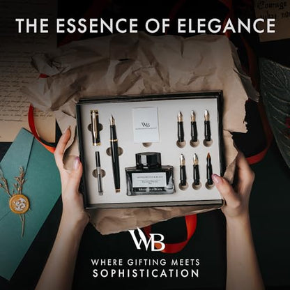 Wordsworth & Black Luxury Calligraphy Pen Set for Writing, 6 Nibs, Black - color: Black Gold