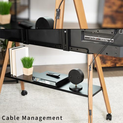 VIVO Rolling Artistic 43 to 75 inch LED LCD Screen Mobile Studio TV Easel Stand, Wood Accessory Shelf, Adjustable TV Mount with 4 Walnut Legs, Black Frame, STAND-TV75R - color: Walnut