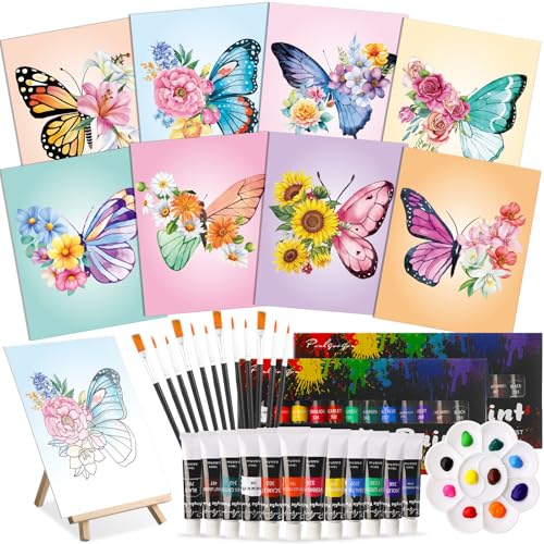 Cholemy 36 Pcs Paint and Sip Kit Gift for Adults 8''x10'',Butterfly - style: Butterfly