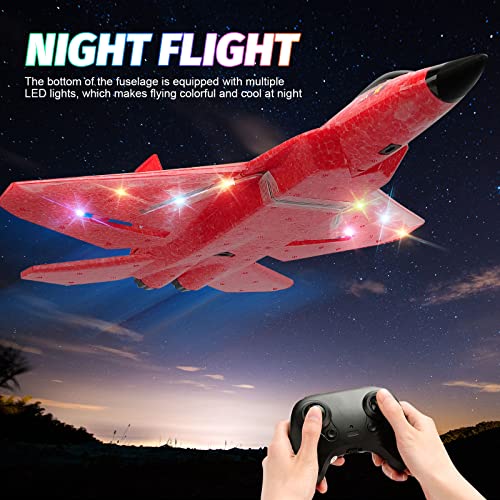 F22 RC Fighter Plane,2.4GHz 2CH RTF RC Plane for Beginner Kids - color: Red F-22 Raptor
