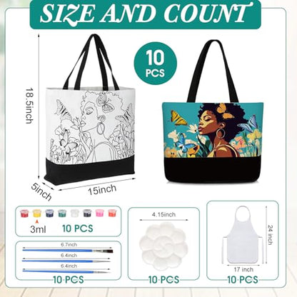 Locmeo 10 Set Paint and Sip Canvas Bags Pre Drawn Kit,Afro Queen - style: Afro Queen